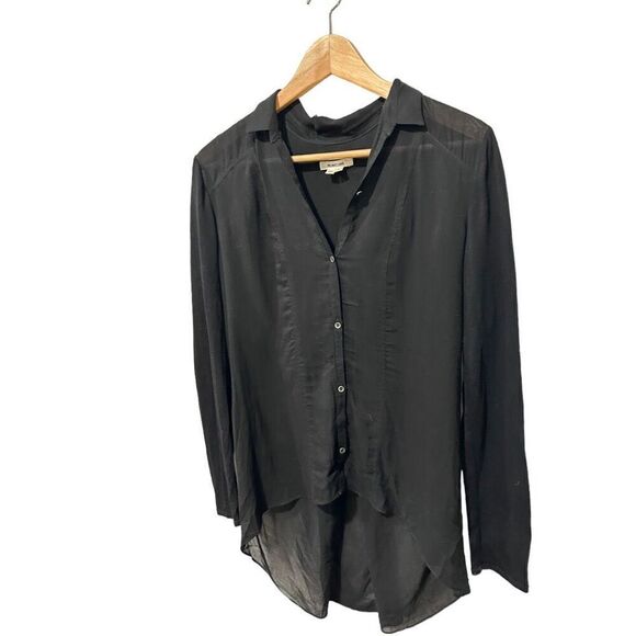 Helmut Lang High Low Hem Button Front Long Sleeve Blouse Black Size S Capsule - Picture 1 of 9